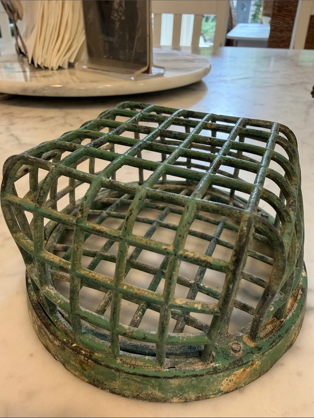 Vintage Green Metal Flower Frog - Decorative Grid Flower Holder